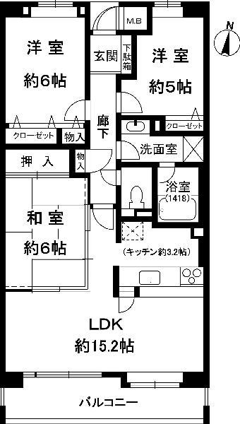 Floor plan. 3LDK, Price 24,900,000 yen, Occupied area 72.48 sq m , Balcony area 9.45 sq m