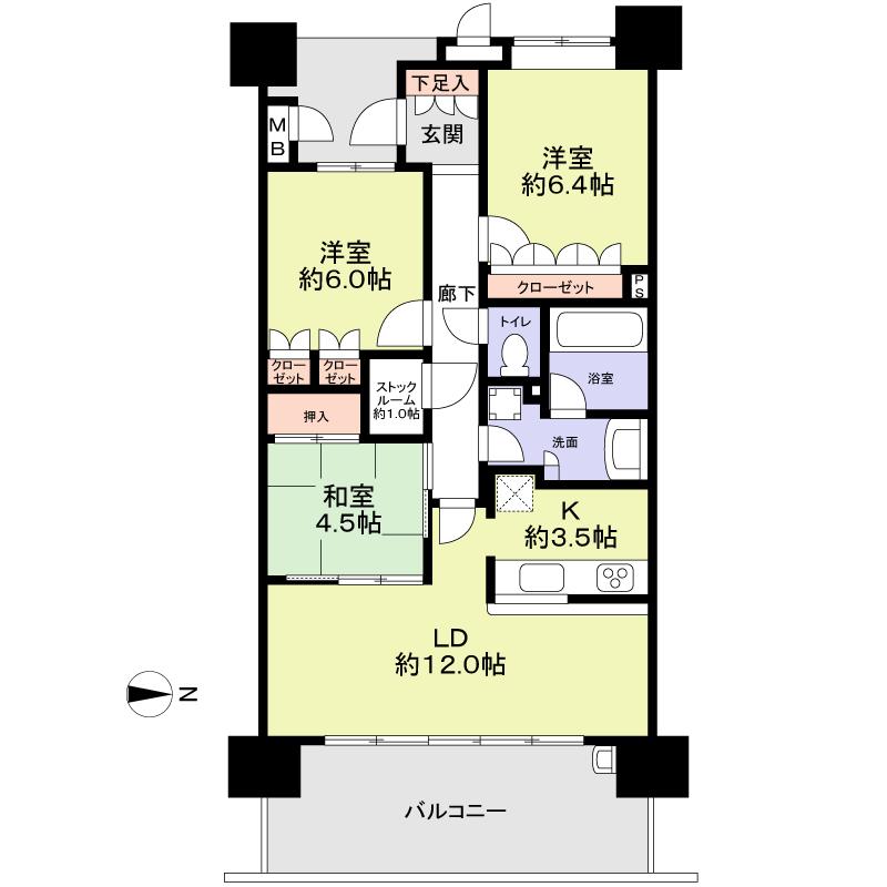 Floor plan. 3LDK, Price 16.3 million yen, Occupied area 76.48 sq m , Balcony area 16.08 sq m