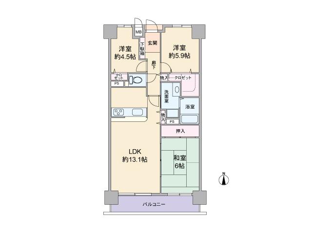 Floor plan. 3LDK, Price 13 million yen, Occupied area 74.82 sq m , Balcony area 10.07 sq m