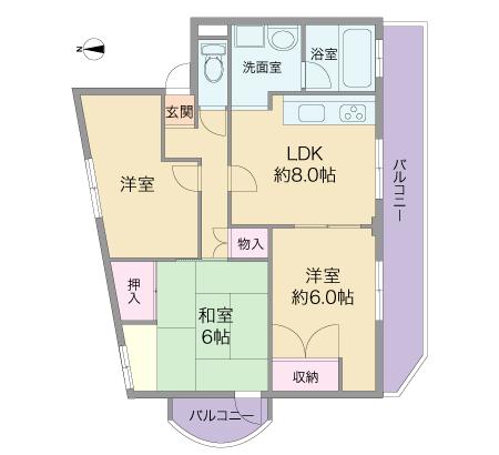 Floor plan. 3DK, Price 7.7 million yen, Occupied area 59.38 sq m , Balcony area 9.5 sq m