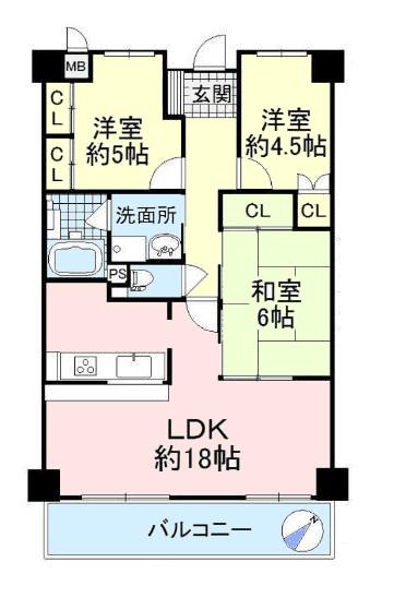 Floor plan. 3LDK, Price 16.8 million yen, Occupied area 76.13 sq m , It is a floor plan design of the balcony area 11.9 sq m popular counter kitchen.