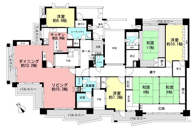 Floor plan. 6LDK, Price 75 million yen, Footprint 223.52 sq m , Balcony area 47.68 sq m Floor