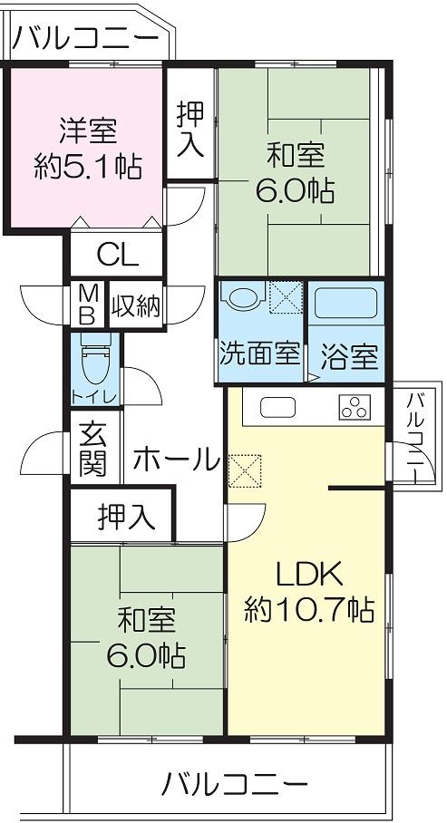 Floor plan. 3LDK, Price 12.9 million yen, Occupied area 70.65 sq m , Balcony area 12.18 sq m