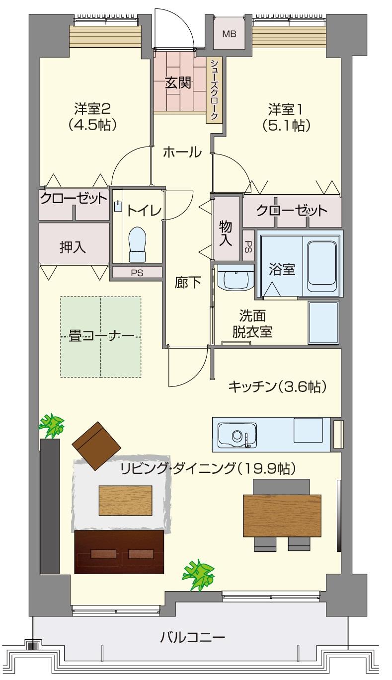 Floor plan. 2LDK, Price 24,900,000 yen, Occupied area 75.44 sq m , Balcony area 8.65 sq m