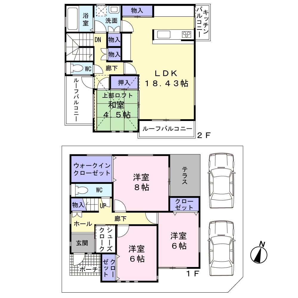 Floor plan. (E No. land), Price 36,300,000 yen, 4LDK, Land area 112.42 sq m , Building area 115.67 sq m
