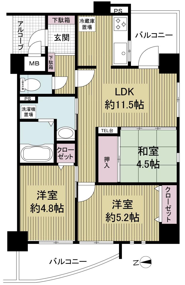 Floor plan. 3LDK, Price 17.8 million yen, Footprint 58.3 sq m , Balcony area 10.4 sq m