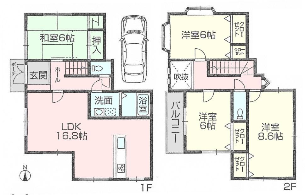 Floor plan. 29,800,000 yen, 4LDK + S (storeroom), Land area 105.85 sq m , The living room is 6 quires more than building area 100.84 sq m All rooms are two-sided lighting.