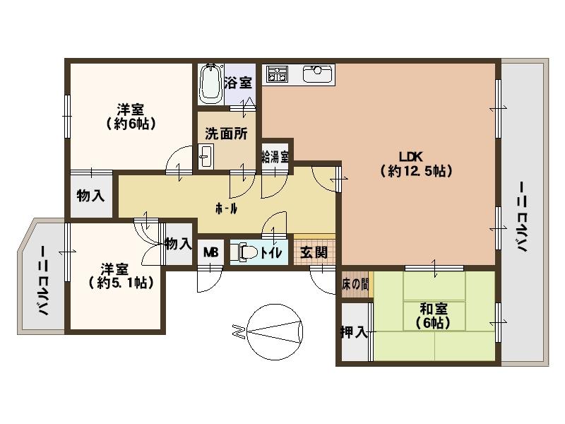 Floor plan. 3LDK, Price 14.3 million yen, Footprint 79.2 sq m , Balcony area 13.74 sq m