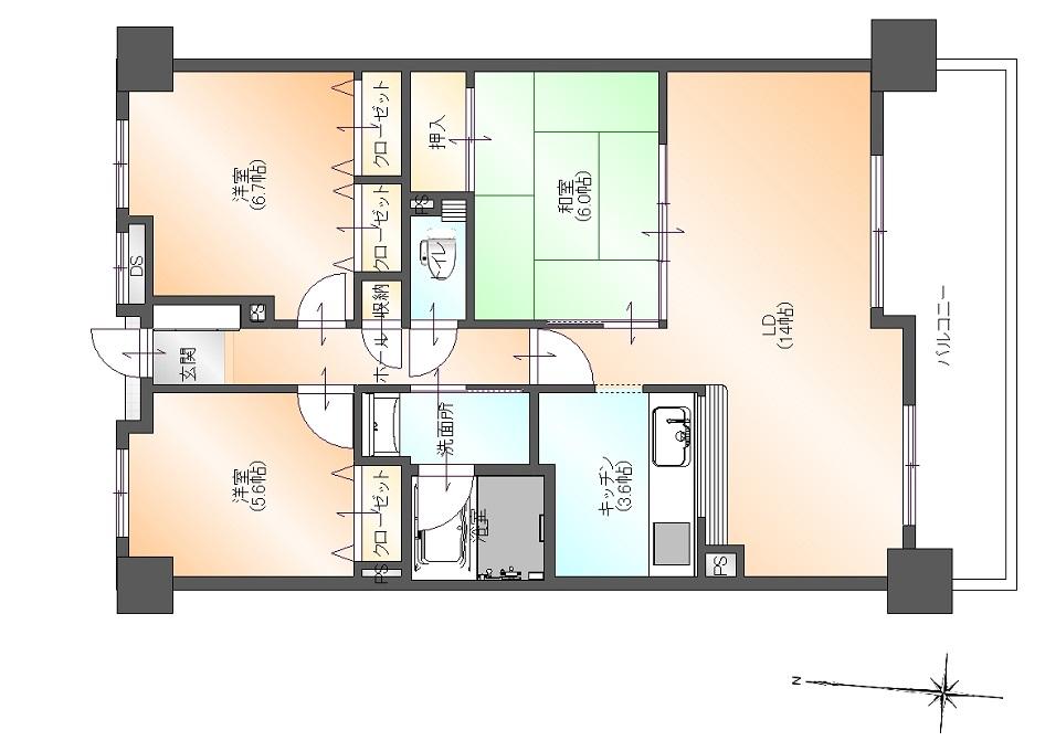 Floor plan. 3LDK, Price 26,800,000 yen, Occupied area 77.03 sq m , Balcony area 12.03 sq m