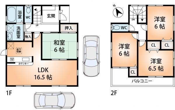 Floor plan. 37,800,000 yen, 4LDK, Land area 138.07 sq m , Building area 95.58 sq m   ■ Mato drawings ■  Living 1 Pledge or more. All rooms 6 Pledge or more of build margin. I was paying attention to the lighting of the southeast side.  Limit 1 House ・ Parking two Allowed! 