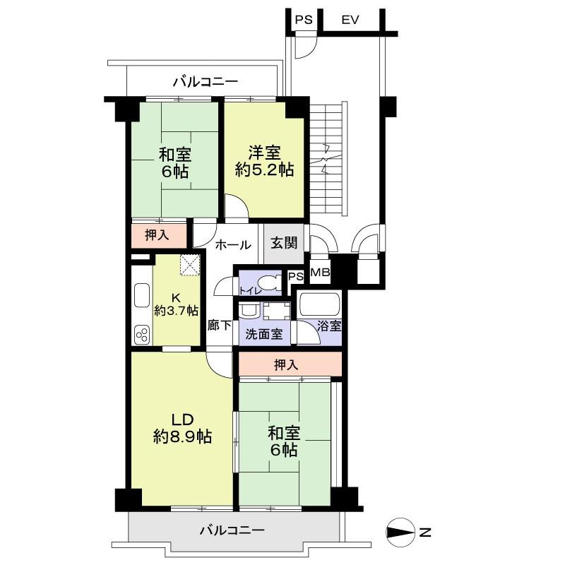 Floor plan. 3LDK, Price 11.5 million yen, Occupied area 69.94 sq m , Balcony area 10.95 sq m