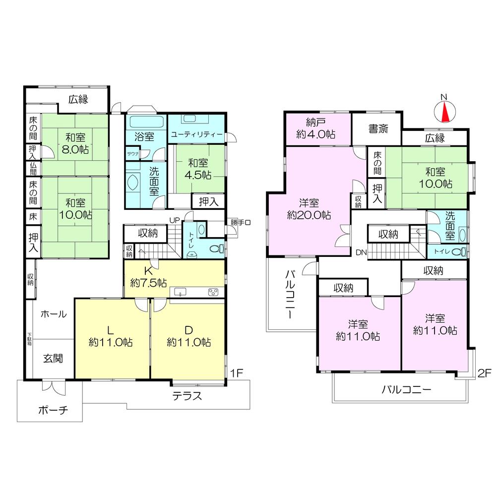 Floor plan. 148 million yen, 7LDK + S (storeroom), Land area 414 sq m , Building area 364.84 sq m
