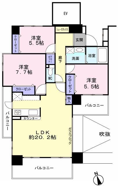 Floor plan. 3LDK, Price 25,800,000 yen, Occupied area 81.77 sq m , Balcony area 17.06 sq m