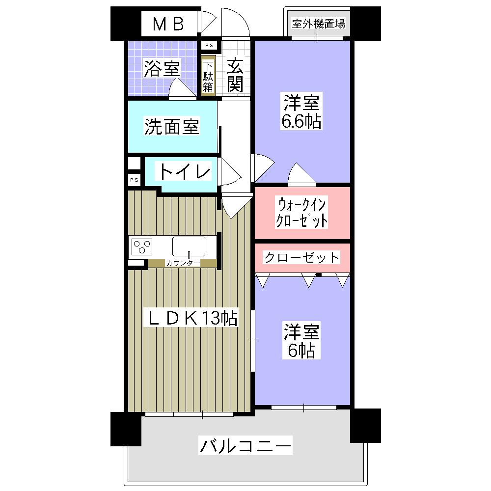 Floor plan. 2LDK, Price 24.5 million yen, Occupied area 62.96 sq m , Balcony area 12.21 sq m