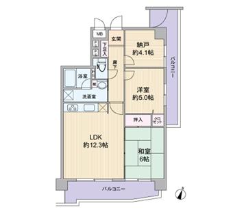 Floor plan. 2LDK + S (storeroom), Price 18.5 million yen, Footprint 61 sq m , Balcony area 16.88 sq m 61 sq m , 2SLDK, It is the southeast corner room.
