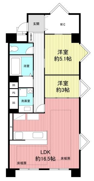 Floor plan. 2LDK, Price 11.8 million yen, Occupied area 63.47 sq m , Balcony area 8.63 sq m Floor