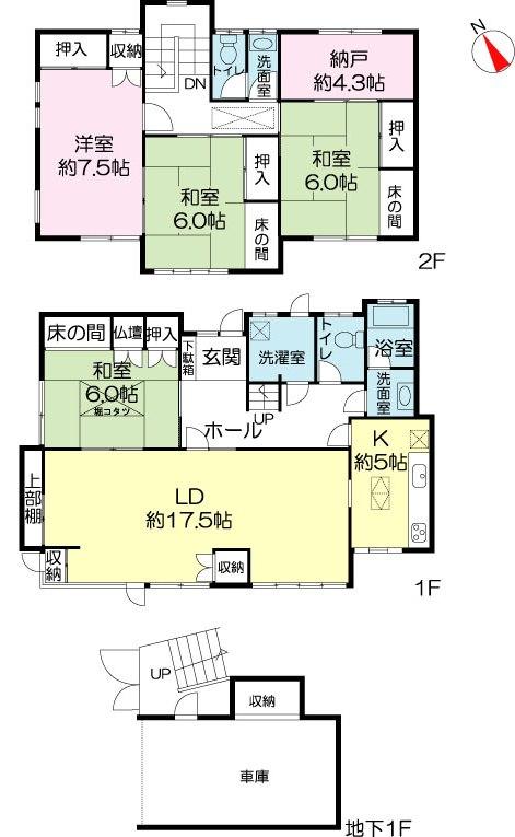 Floor plan. 29,800,000 yen, 4LDK + S (storeroom), Land area 281.69 sq m , Building area 158.07 sq m