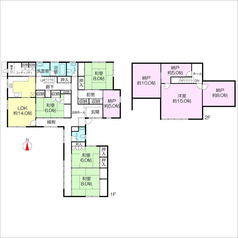 Floor plan. 130 million yen, 5LDK + 3S (storeroom), Land area 423 sq m , Building area 284.08 sq m