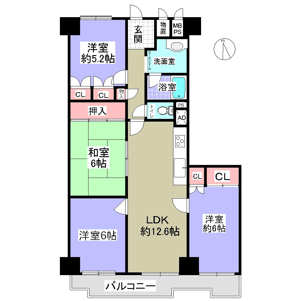 Floor plan. 4LDK, Price 19,800,000 yen, Occupied area 79.04 sq m , Balcony area 9.85 sq m
