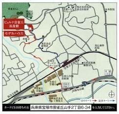 Local guide map. Hankyu Takarazuka Line "Hibarigaoka Hanayashiki Station" is the mansion district of Yamate