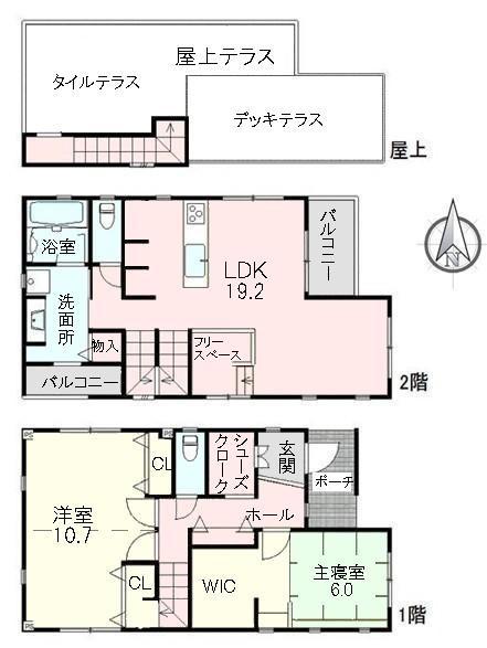 Floor plan. 49,800,000 yen, 3LDK + 2S (storeroom), Land area 100 sq m , Although building area 101.43 sq m 2LDK + 2S, Western-style 10.7 Pledge of room will be 3LDK + 2S if bulkhead. Between. 