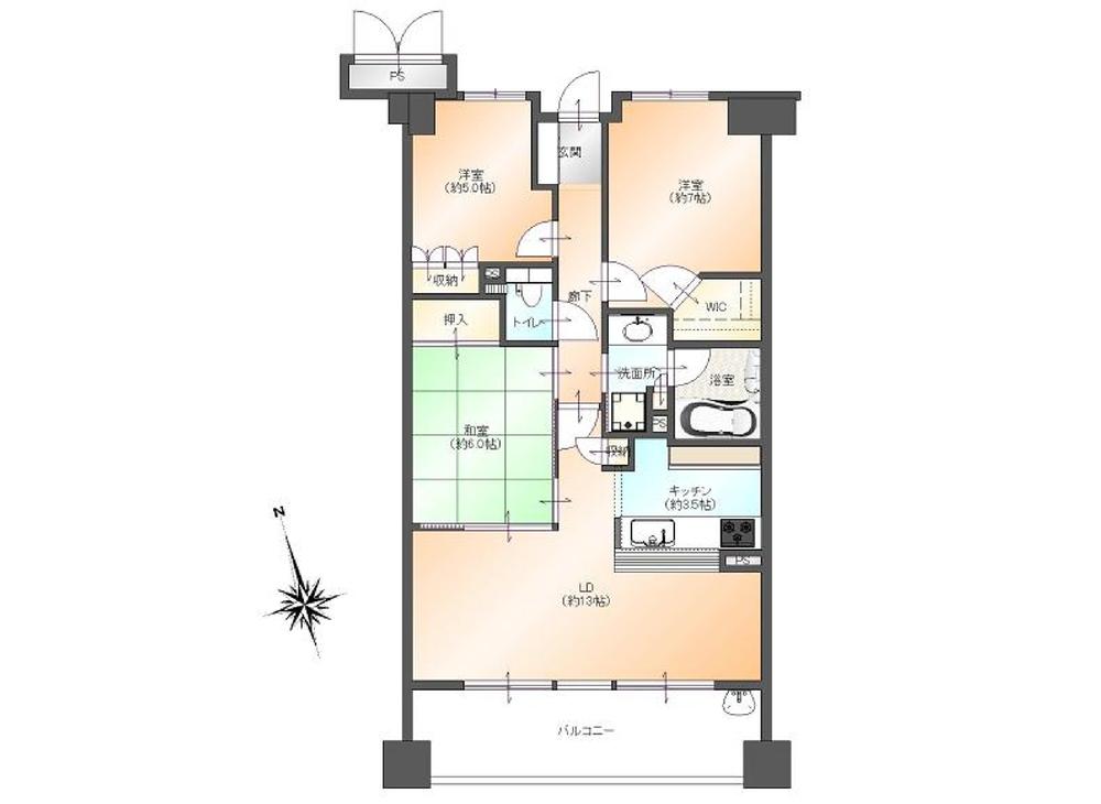 Floor plan. 3LDK, Price 32,900,000 yen, Occupied area 75.41 sq m , Balcony area 12.24 sq m