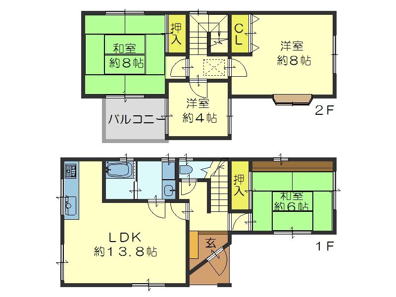 Floor plan. 22.5 million yen, 4LDK, Land area 92.5 sq m , Building area 90.66 sq m
