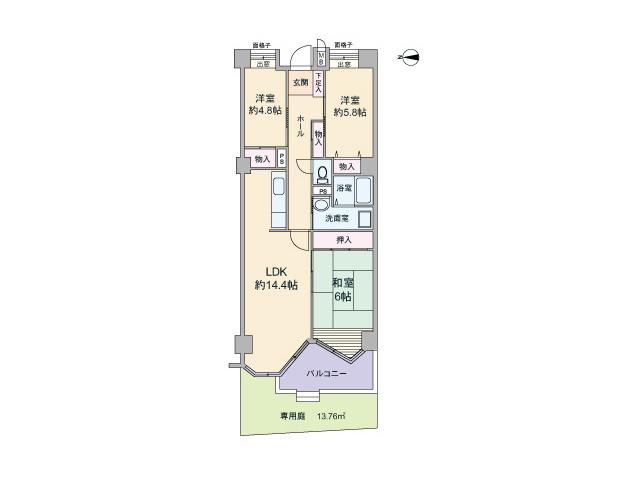 Floor plan. 3LDK, Price 10.8 million yen, Occupied area 75.96 sq m , Balcony area 7.17 sq m private garden with room.