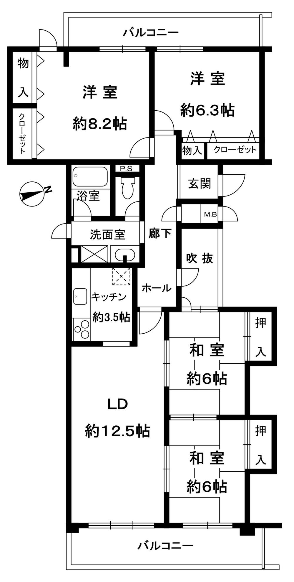 Floor plan. 4LDK, Price 17.8 million yen, Occupied area 96.34 sq m , Balcony area 17.01 sq m