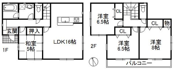 Floor plan. (No. 2 locations), Price 32,800,000 yen, 4LDK, Land area 137.56 sq m , Building area 98.01 sq m