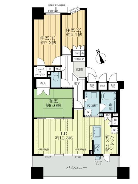 Floor plan. 3LDK, Price 27,800,000 yen, Occupied area 78.43 sq m , Balcony area 15.4 sq m