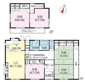 Floor plan. 34,800,000 yen, 5LDK, Land area 267.33 sq m , Building area 152.39 sq m