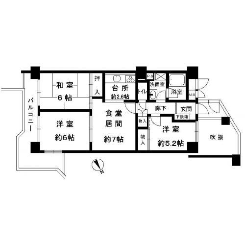 Floor plan. 3LDK, Price 6.9 million yen, Footprint 62.7 sq m , Balcony area 12.21 sq m