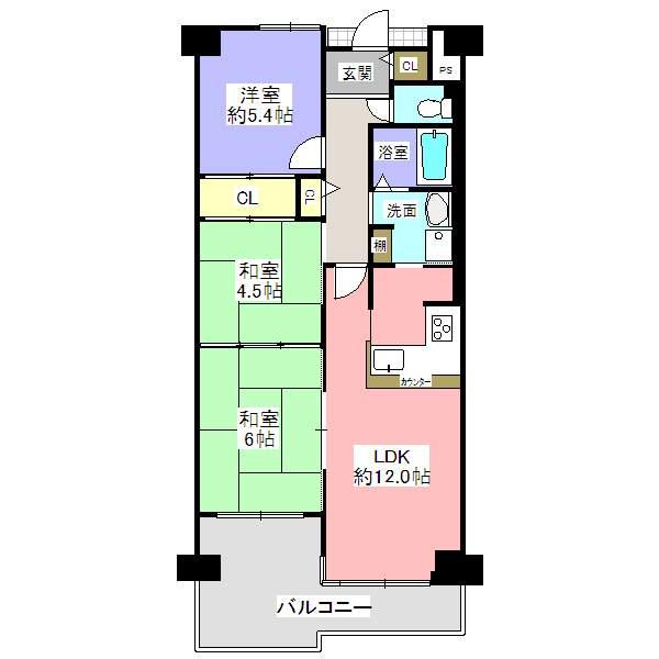Floor plan. 3LDK, Price 7.8 million yen, Occupied area 62.39 sq m , Balcony area 10.75 sq m in April 2010 bathroom renovated