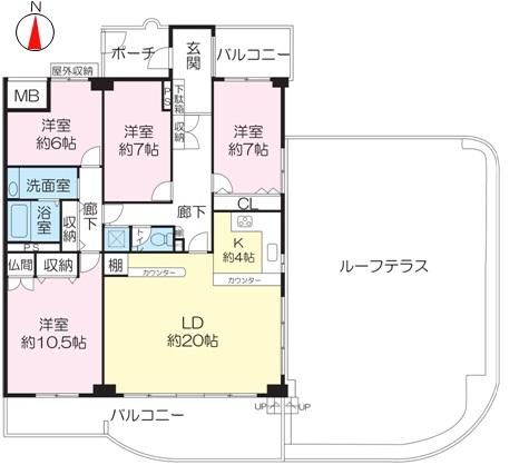 Floor plan. 4LDK, Price 27,400,000 yen, Footprint 130.15 sq m , Balcony area 25.97 sq m southeast corner dwelling unit