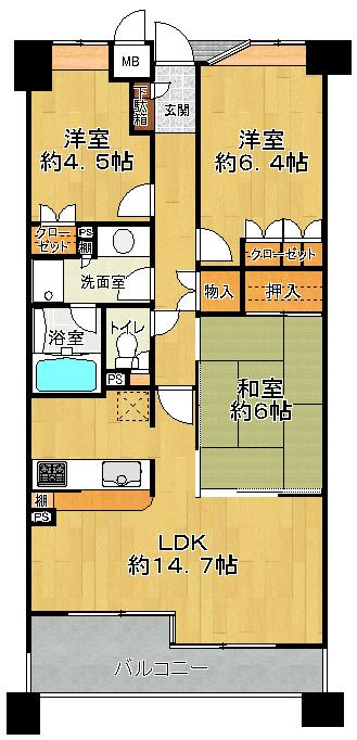 Floor plan. 3LDK, Price 16.8 million yen, Occupied area 70.23 sq m , Balcony area 8.48 sq m