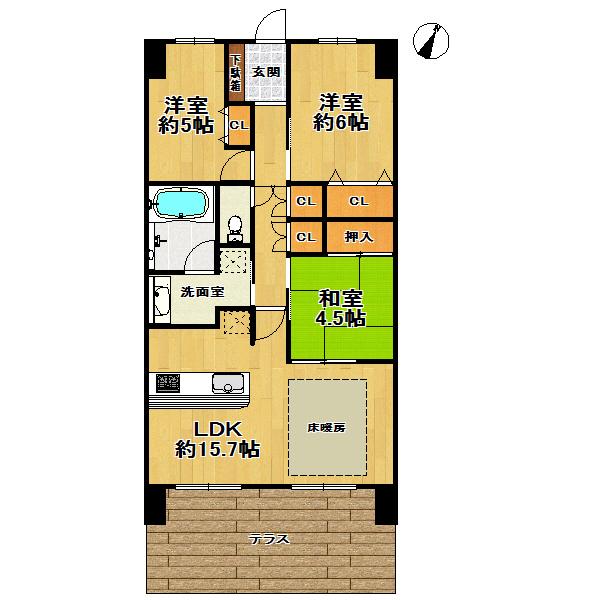 Floor plan. 3LDK, Price 15.8 million yen, There is a terrace per occupied area 71.16 sq m 1 floor