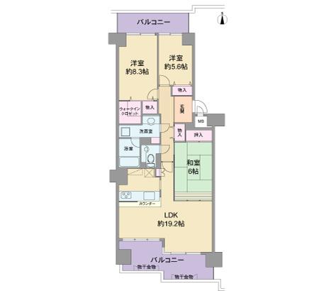 Floor plan. 3LDK, Price 15.3 million yen, Occupied area 91.28 sq m , Balcony area 20.69 sq m floor plan