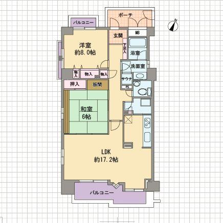 Floor plan. 2LDK, Price 22,800,000 yen, Occupied area 93.96 sq m , Balcony area 14.01 sq m