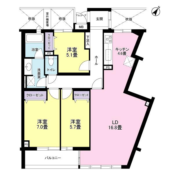 Floor plan. 3LDK, Price 28.8 million yen, Occupied area 90.41 sq m , Balcony area 6.19 sq m