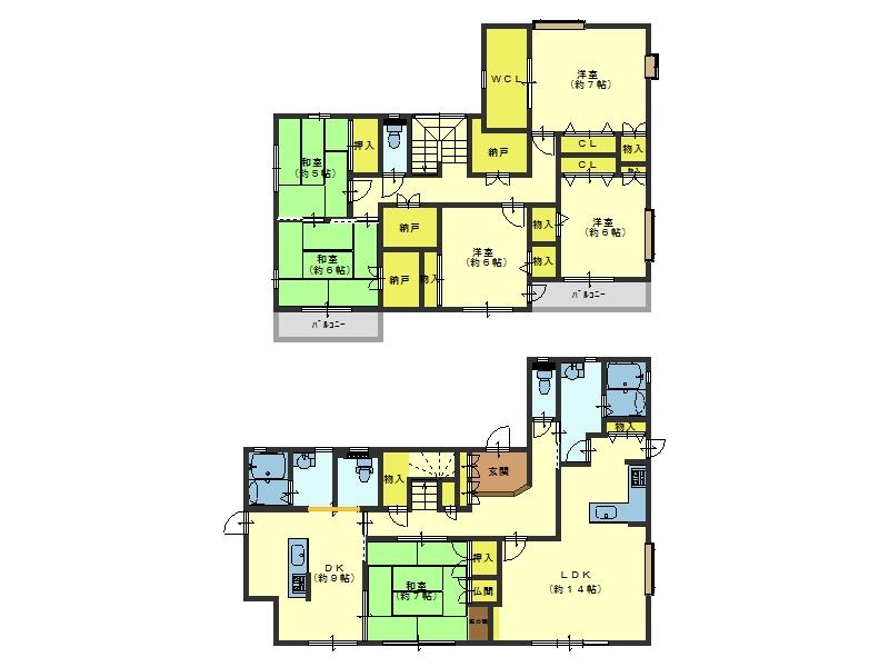 Floor plan. 75 million yen, 6LDDKK + 3S (storeroom), Land area 241.59 sq m , Building area 245.23 sq m