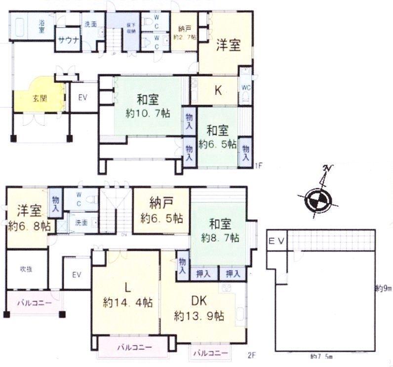 Floor plan. 88 million yen, 5LDKK + 2S (storeroom), Land area 396.2 sq m , Building area 326 sq m