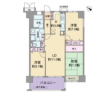Floor plan. 3LDK, Price 16.8 million yen, Occupied area 74.64 sq m , Balcony area 9.5 sq m floor plan