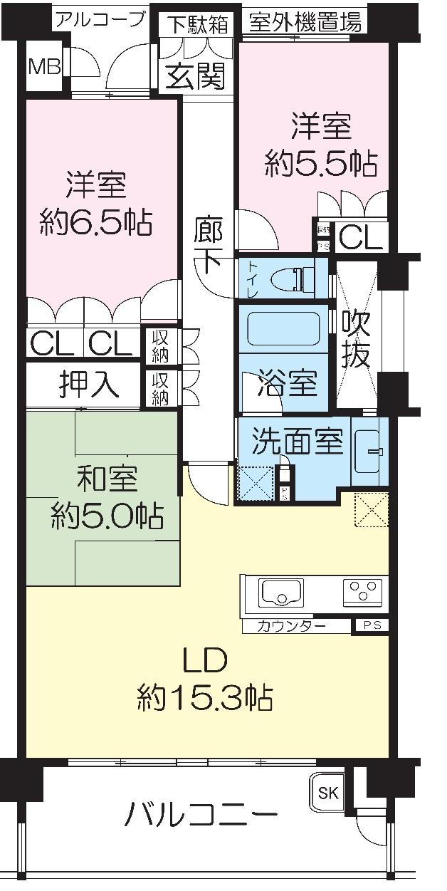 Floor plan. 3LDK, Price 31.5 million yen, Occupied area 75.22 sq m , Balcony area 12.04 sq m