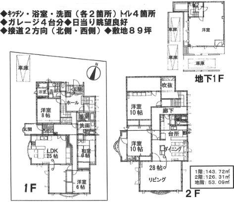 Floor plan. 98 million yen, 6LLDDKK + S (storeroom), Land area 297.08 sq m , Building area 323.12 sq m 2 households facing housing