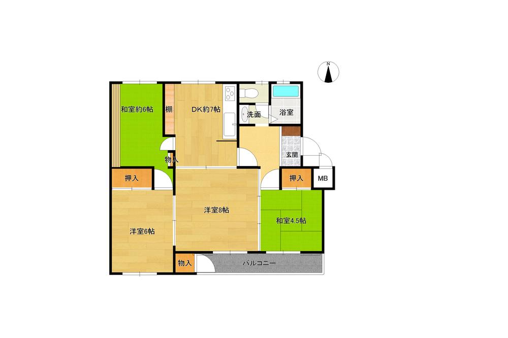 Floor plan. 4DK, Price 7.9 million yen, Occupied area 65.08 sq m , Balcony area 6.72 sq m 4DK type; 3LDK floor plan be changed!