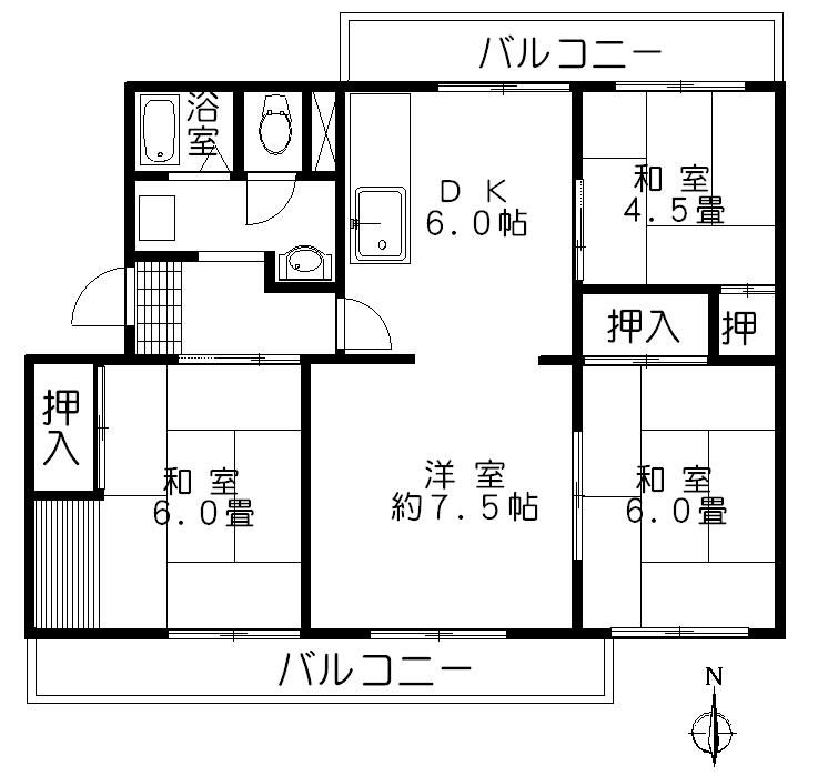 Floor plan. 3LDK, Price 4.8 million yen, Occupied area 64.57 sq m , Balcony area 12 sq m