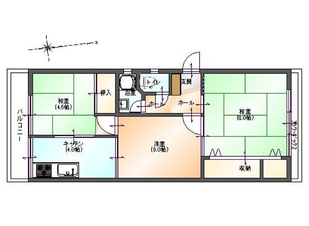 Floor plan. 3K, Price 9.8 million yen, Occupied area 54.67 sq m , Balcony area 4.7 sq m