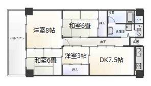 Floor plan. 4DK, Price 6.8 million yen, Footprint 69.3 sq m , Balcony area 8.85 sq m