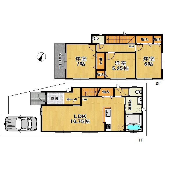 Floor plan. (A Building), Price 25,800,000 yen, 3LDK, Land area 101.25 sq m , Building area 88.6 sq m